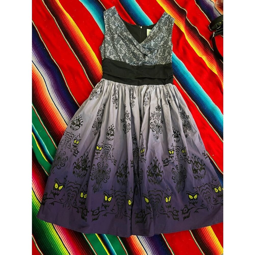 Haunted mansion, purple wallpaper Dress with Black Damask Print